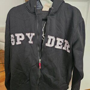 Spyder Active Hoodie Hooded Mens M Sweatshirt Black full Zip Up Embroidered